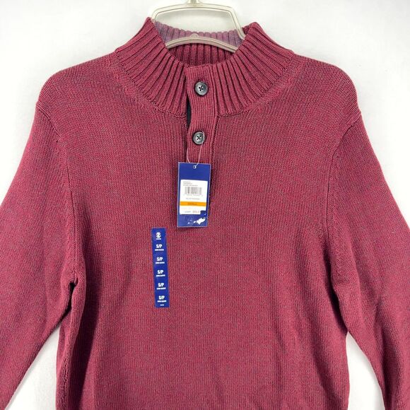IZOD Mens Small Velvet Maroon Mock‎ Neck Button Sweater Long Sleeve Cotton Blend - Picture 4 of 10